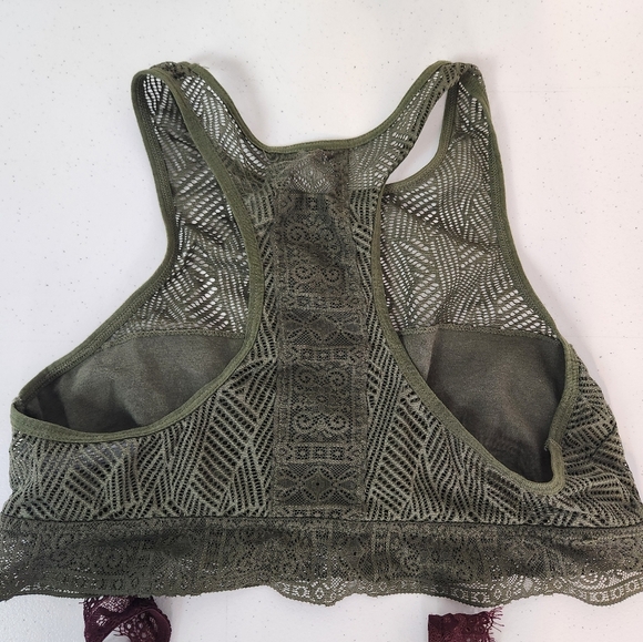 Lot of 2 Aerie Lace Wireless Bra Bralette Green Burgundy Racerback Size Medium - Picture 5 of 8
